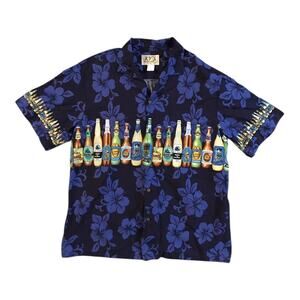 Ky’s Hawaii Beer Border Aloha Cotton Button Up Shirt Men’s XL